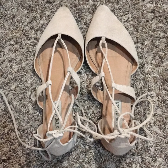 Steve Madden Shoes - STEVE MADDEN TAUPE CROSS UP FLATS POINTED TOE